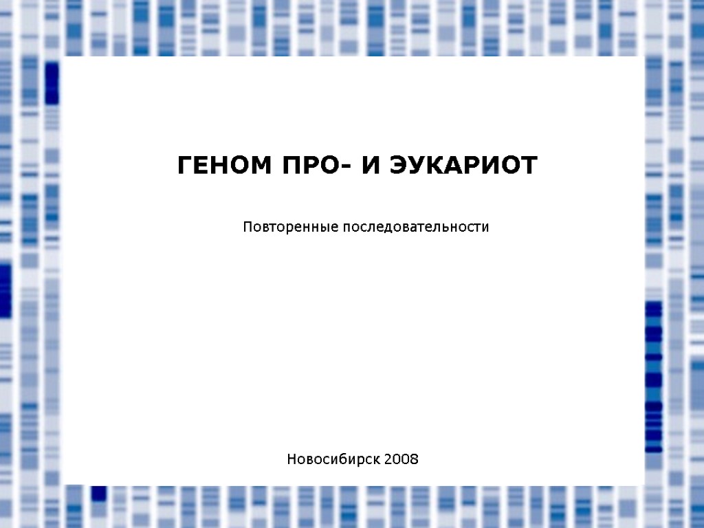 ГЕНОМ ПРО- И ЭУКАРИОТ Новосибирск 2008 Повторенные последовательности